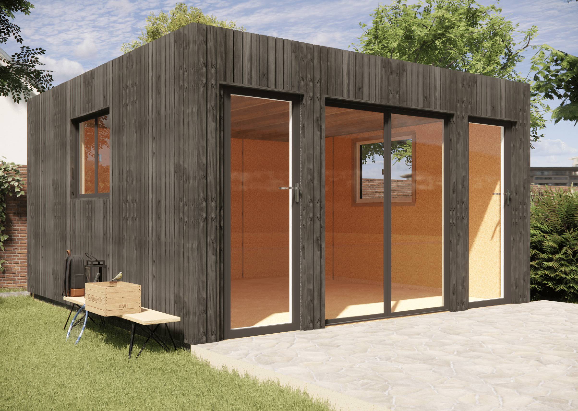 Sans Marque - Annexe de jardin bois en bois 4,4 x 4,6 x 2,7 m avec plancher isolé - Image 1