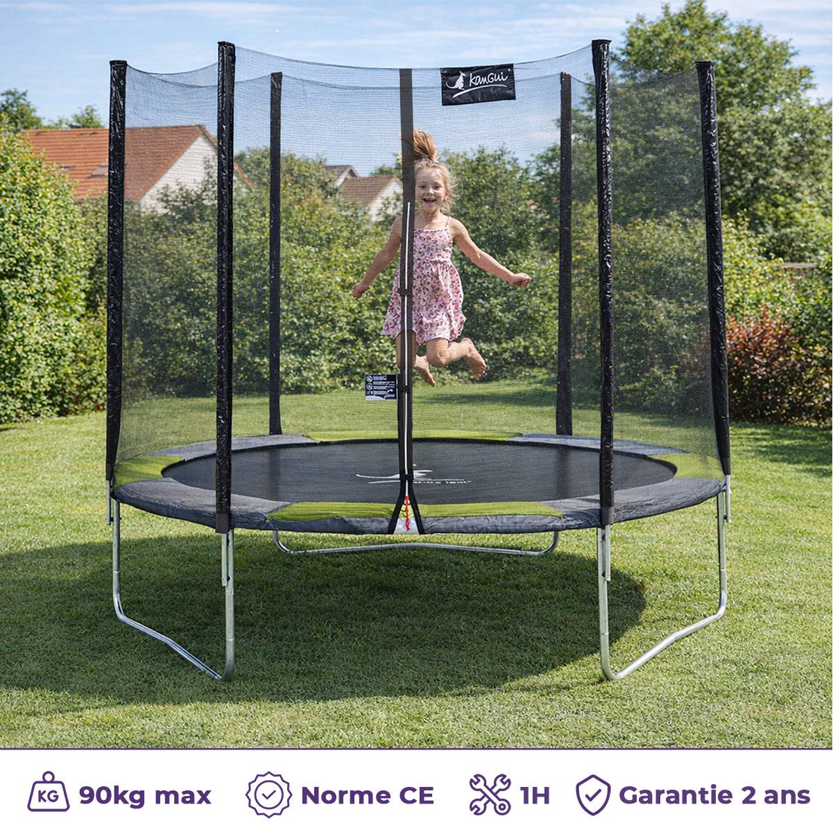 Kangui - Trampoline rond Ø 300cm avec filet, échelle, bâche et kit ancrage - RALLI 300 Kangui - Image 2