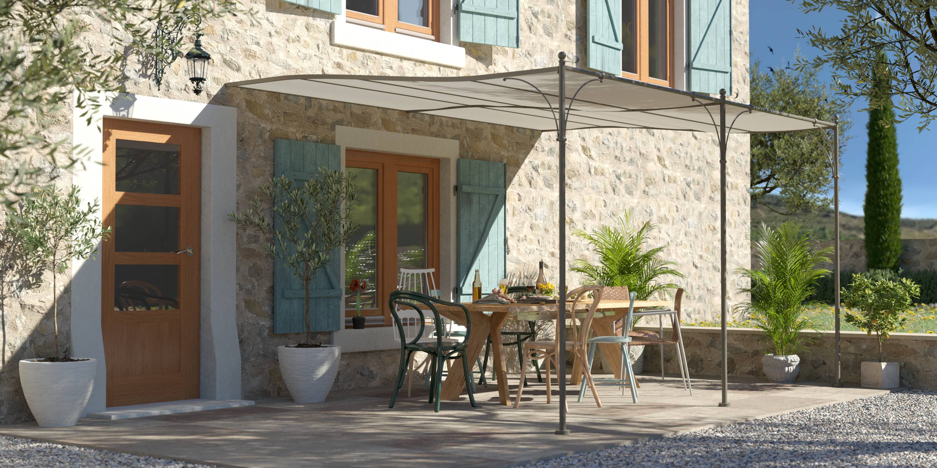 Couleurs du monde - Provence - Pergola adossée en acier 3x4m - Structure Seule  - Couleurs du Monde - Imagen 1
