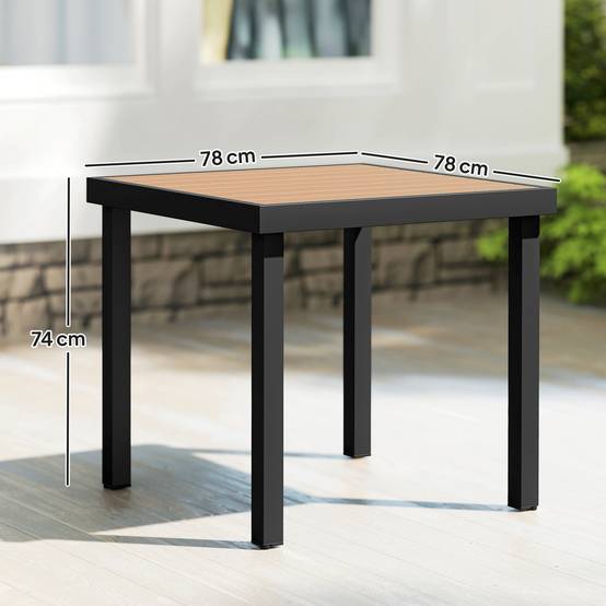 Outsunny - Table de jardin 2 personnes dim. 78 x 78 x 74 cm aluminium noir plastique effet bois naturel - Image 3