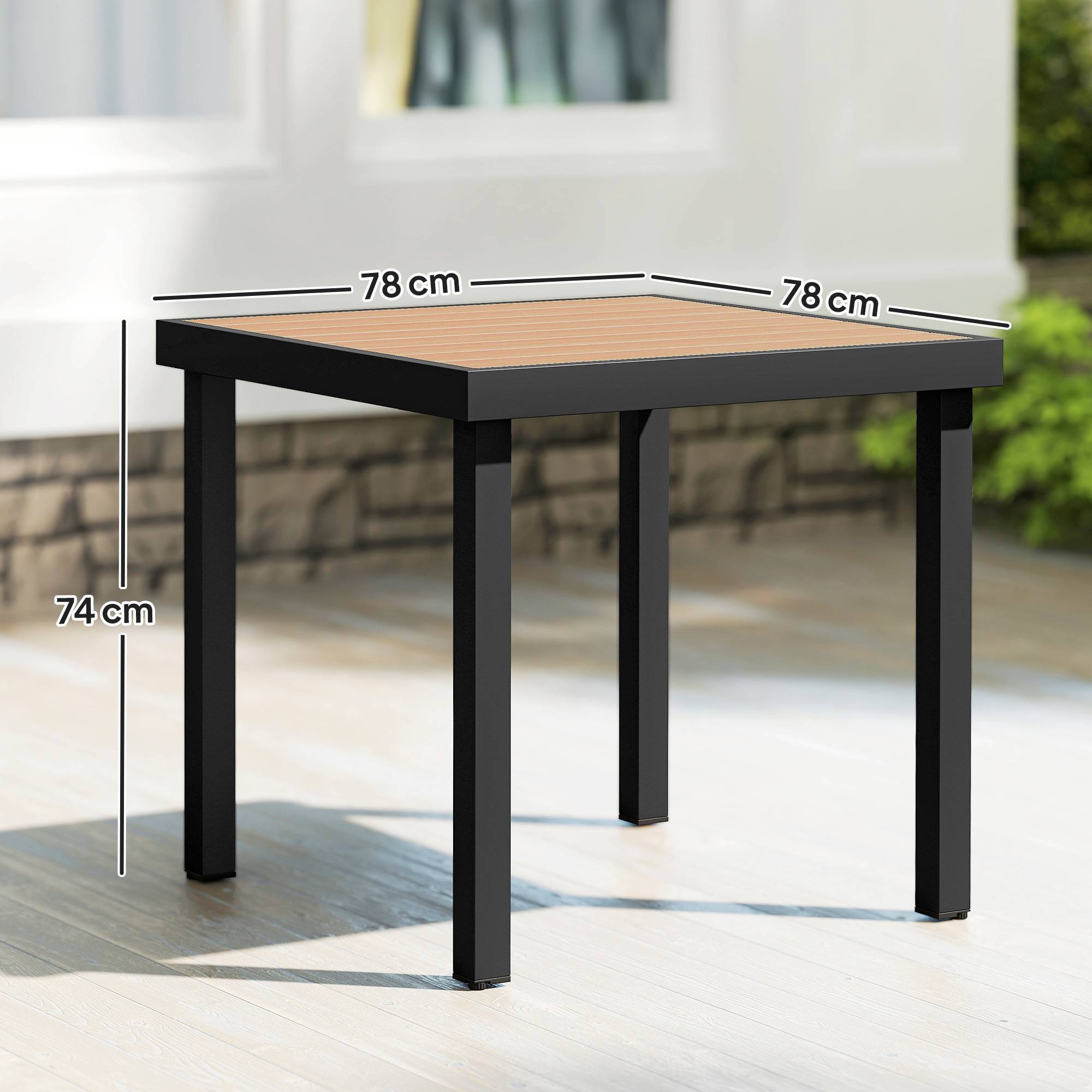 Outsunny - Table de jardin 2 personnes dim. 78 x 78 x 74 cm aluminium noir plastique effet bois naturel - Image 3