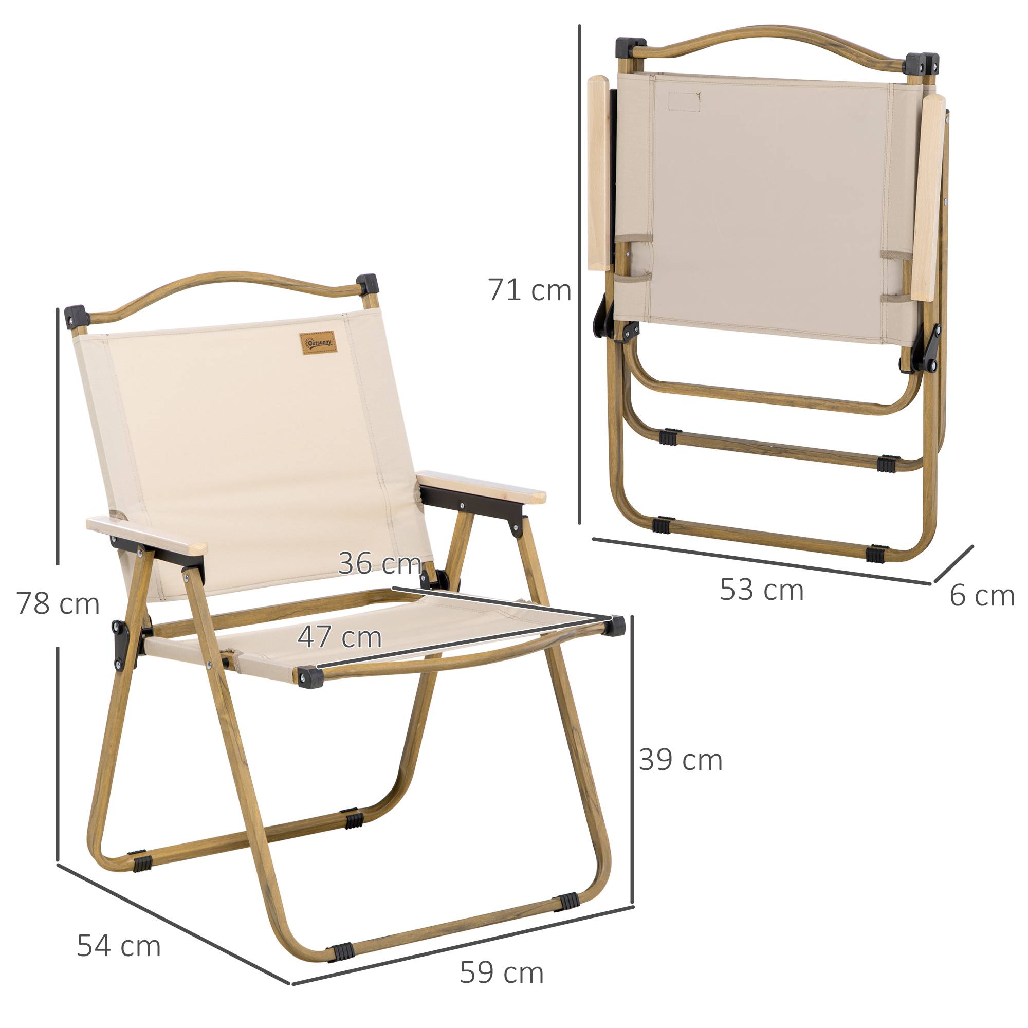 Lot de 2 Chaises de Camping Pliantes Acier Tissu Oxford Jardin Kaki 54x59x78cm - ComfortXL Outdoor Living - Image 3