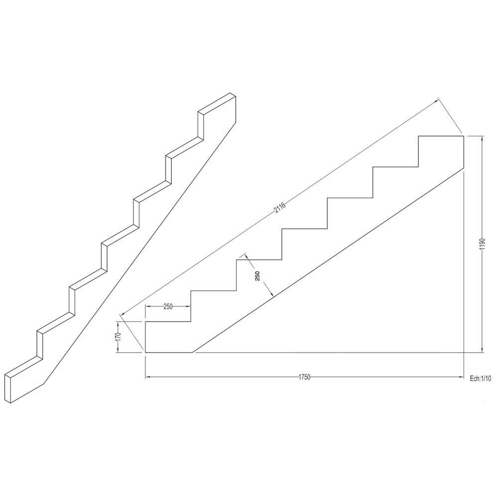 Limon 7 Marches Escalier Pin Traite - Escalier Extérieur - Pré-entaillé - Image 2
