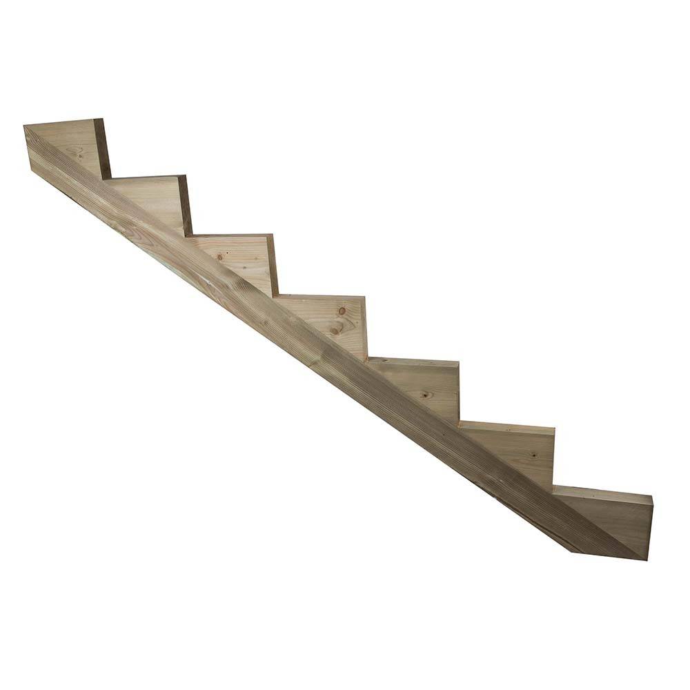 Limon 7 Marches Escalier Pin Traite - Escalier Extérieur - Pré-entaillé - Image 1
