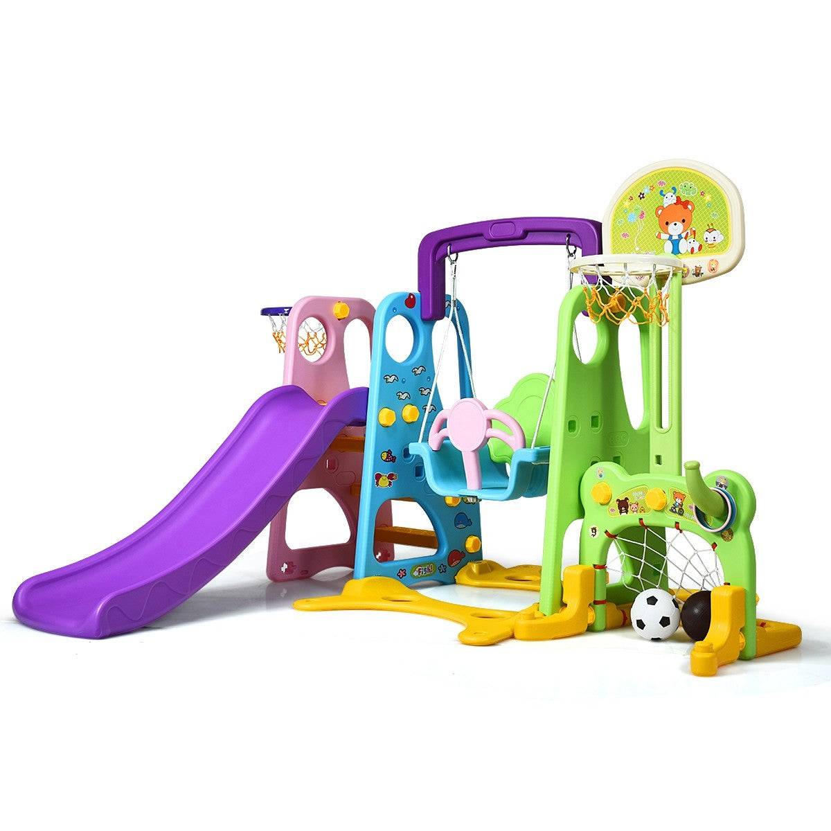 Helloshop26 - Toboggan pour enfants aire de jeux 6 en 1 balançoire portique panier de basketball escalade but de football - Imagen 2