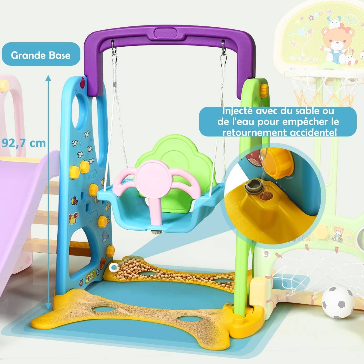 Helloshop26 - Toboggan pour enfants aire de jeux 6 en 1 balançoire portique panier de basketball escalade but de football - Imagen 3