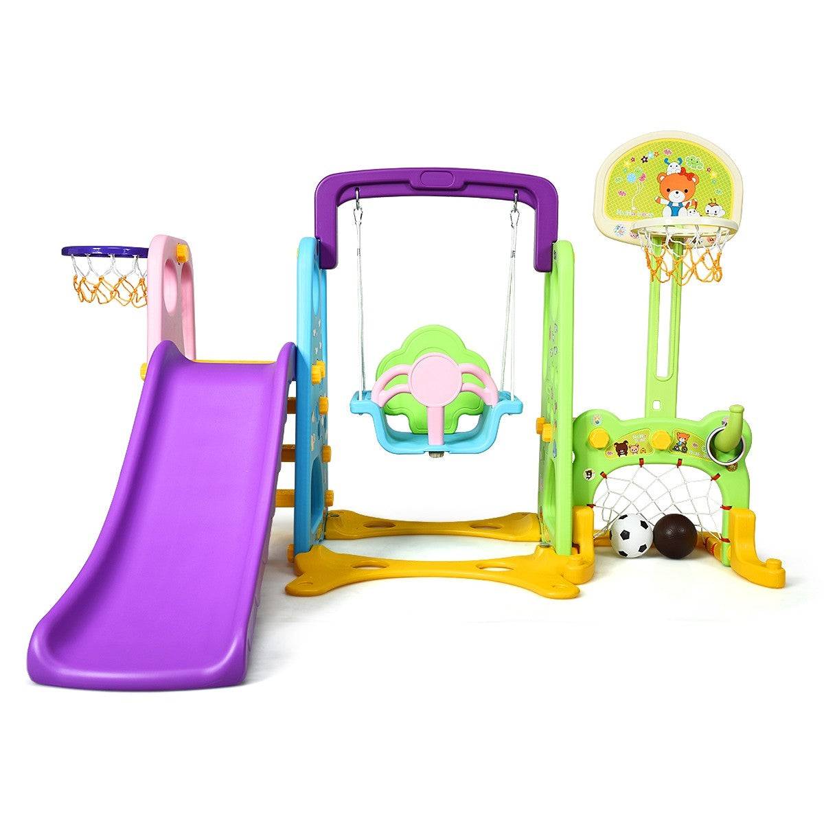 Helloshop26 - Toboggan pour enfants aire de jeux 6 en 1 balançoire portique panier de basketball escalade but de football - Imagen 1