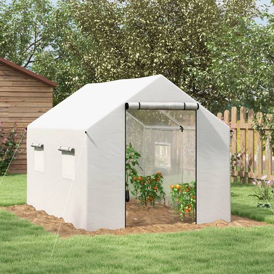 Serre de jardin tunnel 2 x 3m, 6m² avec porte enroulable, 4 fenêtres, - Acier galvanisé PE Haute densité Blanc - Image 3