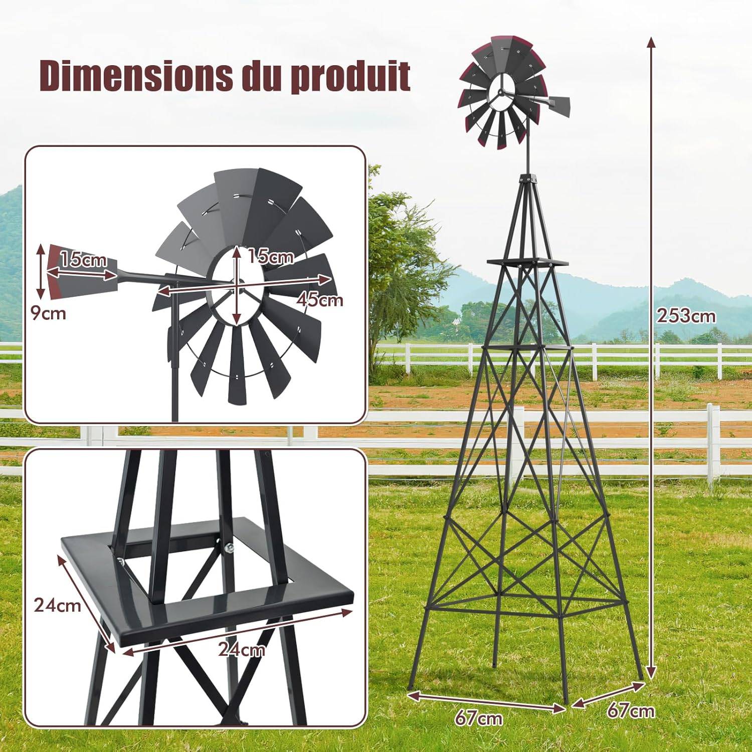 Moulin à vent XXL, moulins à vent, moulin à vent en bois avec éclairage