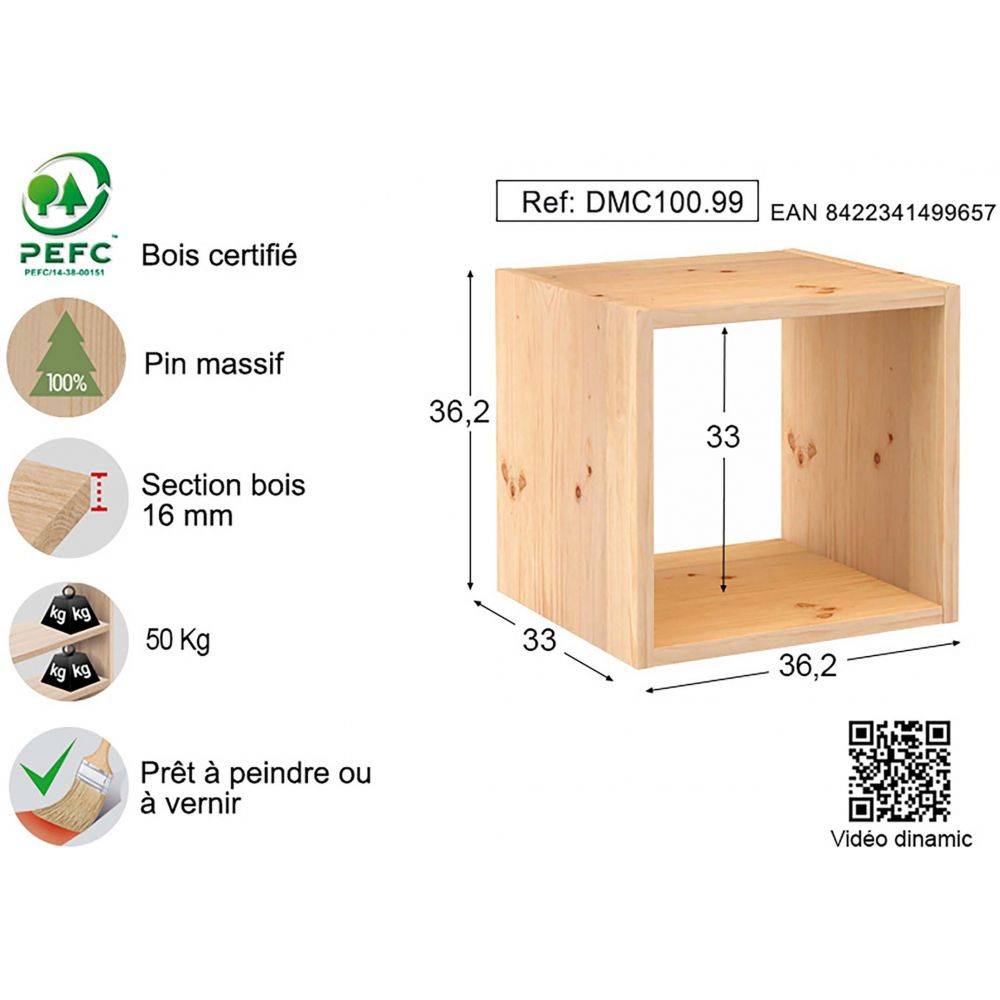 Cube de rangement en pin massif Dinamic Simple - Image 3