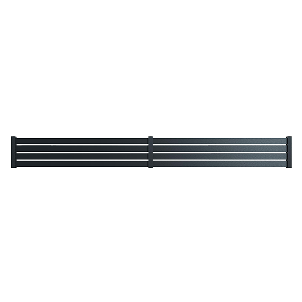 Portail Packit - Clôture alu 4 lames modèle ajouré en kit - 2 éléments dim. L4154 mm (poteaux compris) x H455 mm  Gris RAL 7016