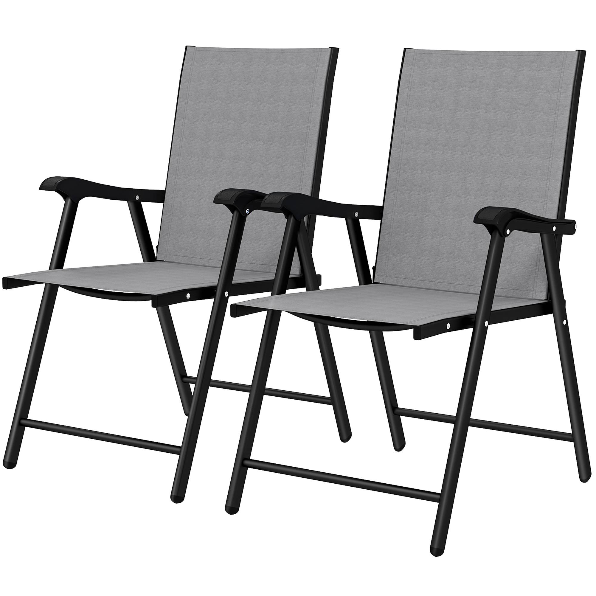 Lot de 2 chaises pliantes avec dossier haut et accoudoirs, gris clair - Image 2