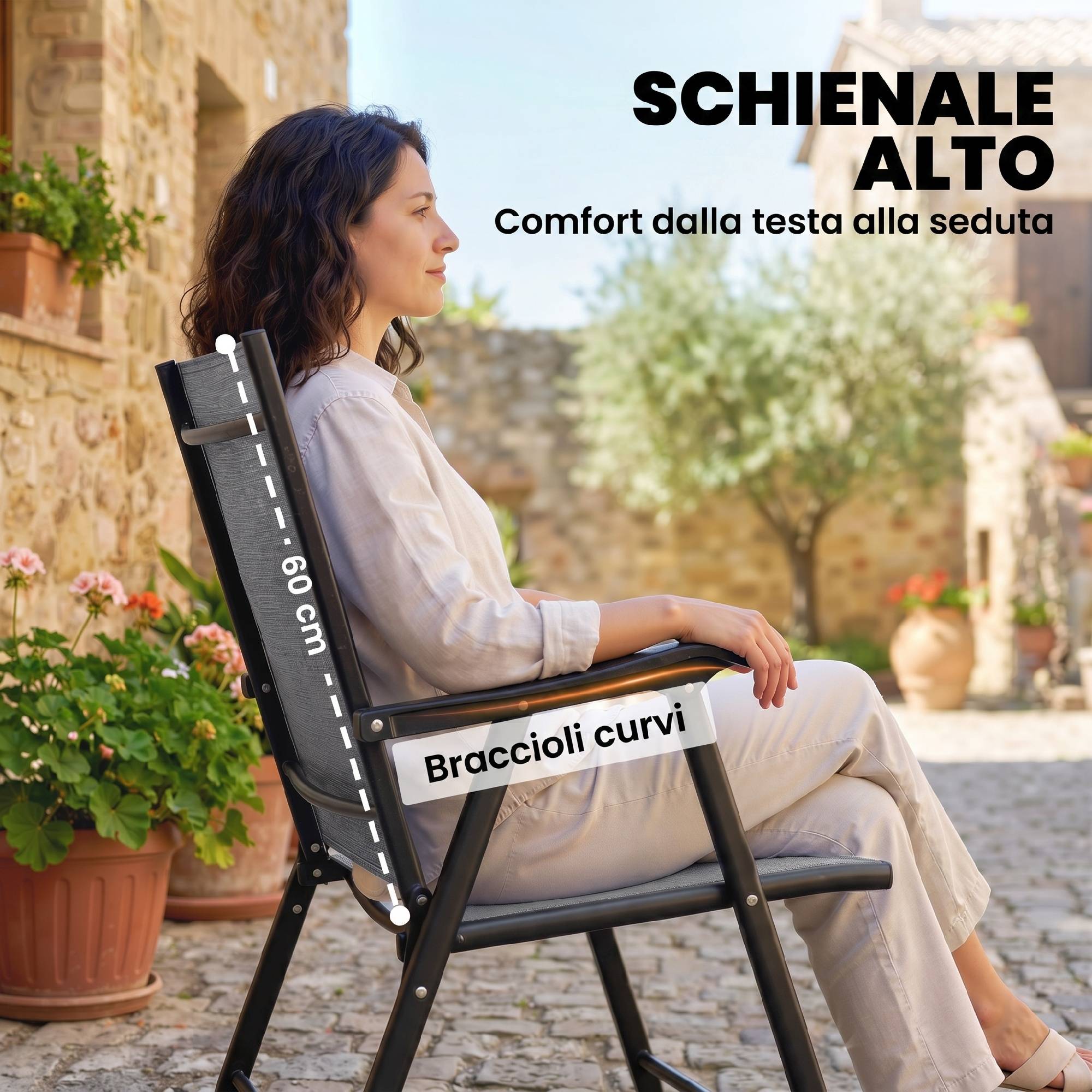 Lot de 2 chaises pliantes avec dossier haut et accoudoirs, gris clair - Image 6