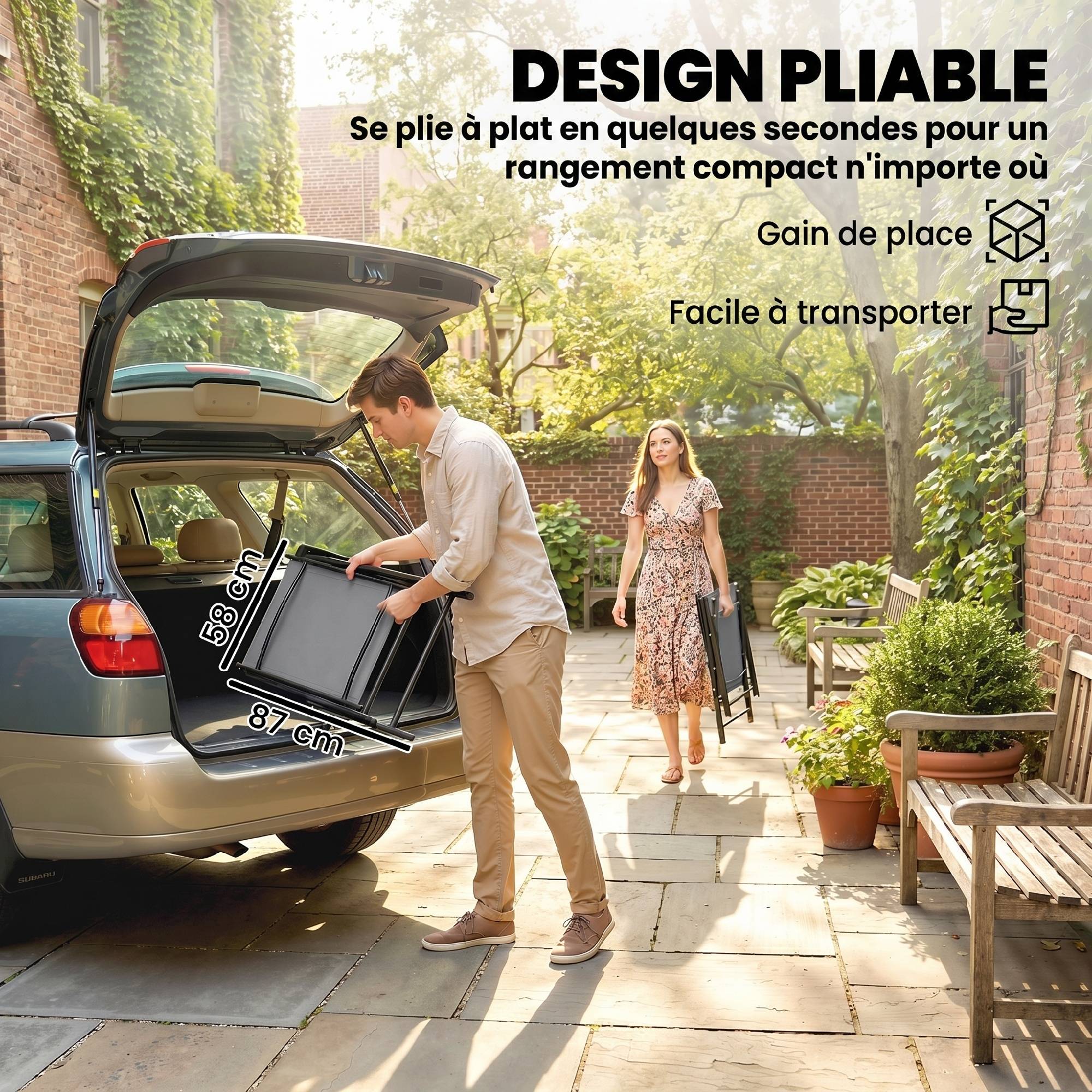 Lot de 2 chaises pliantes avec dossier haut et accoudoirs, gris clair - Image 7