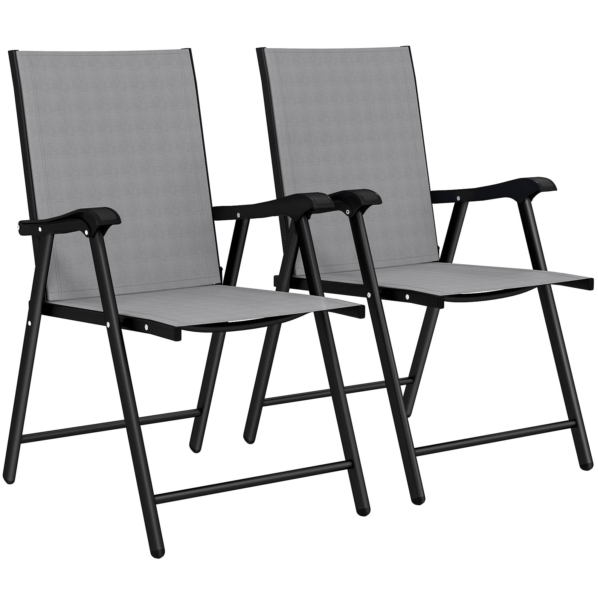 Lot de 2 chaises pliantes avec dossier haut et accoudoirs, gris clair - Image 1