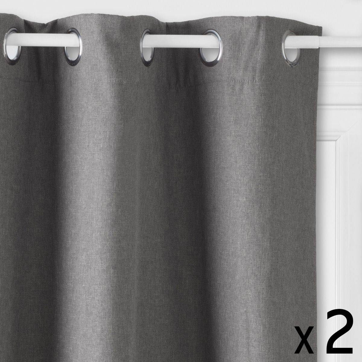 Atmosphera - Lot de 2 Rideaux à  œillets Isolant Gris 140 x 260 cm - Imagen 1