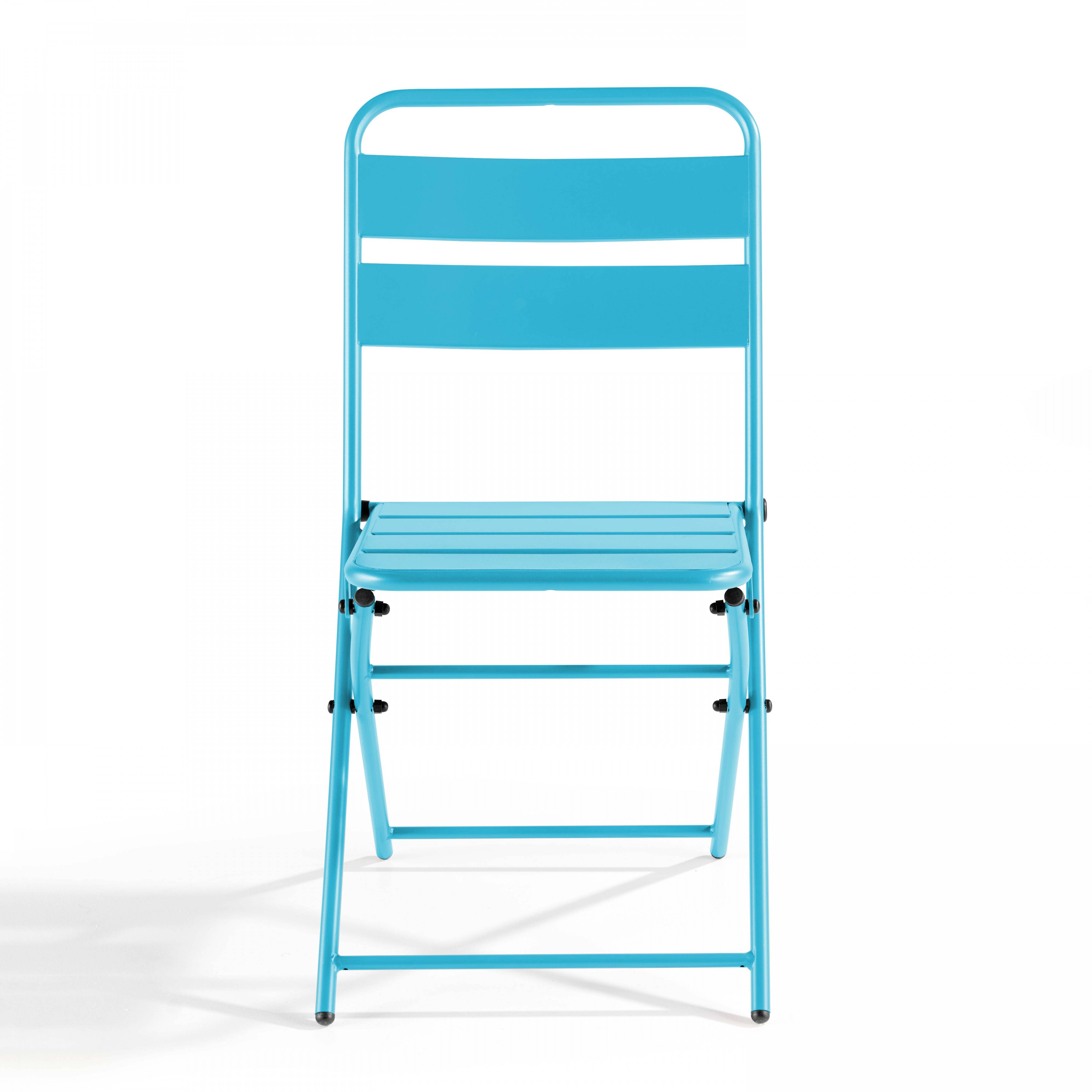 Oviala - Lot de 2 chaises de jardin pliantes en métal bleu Palavas - Oviala - Imagen 2