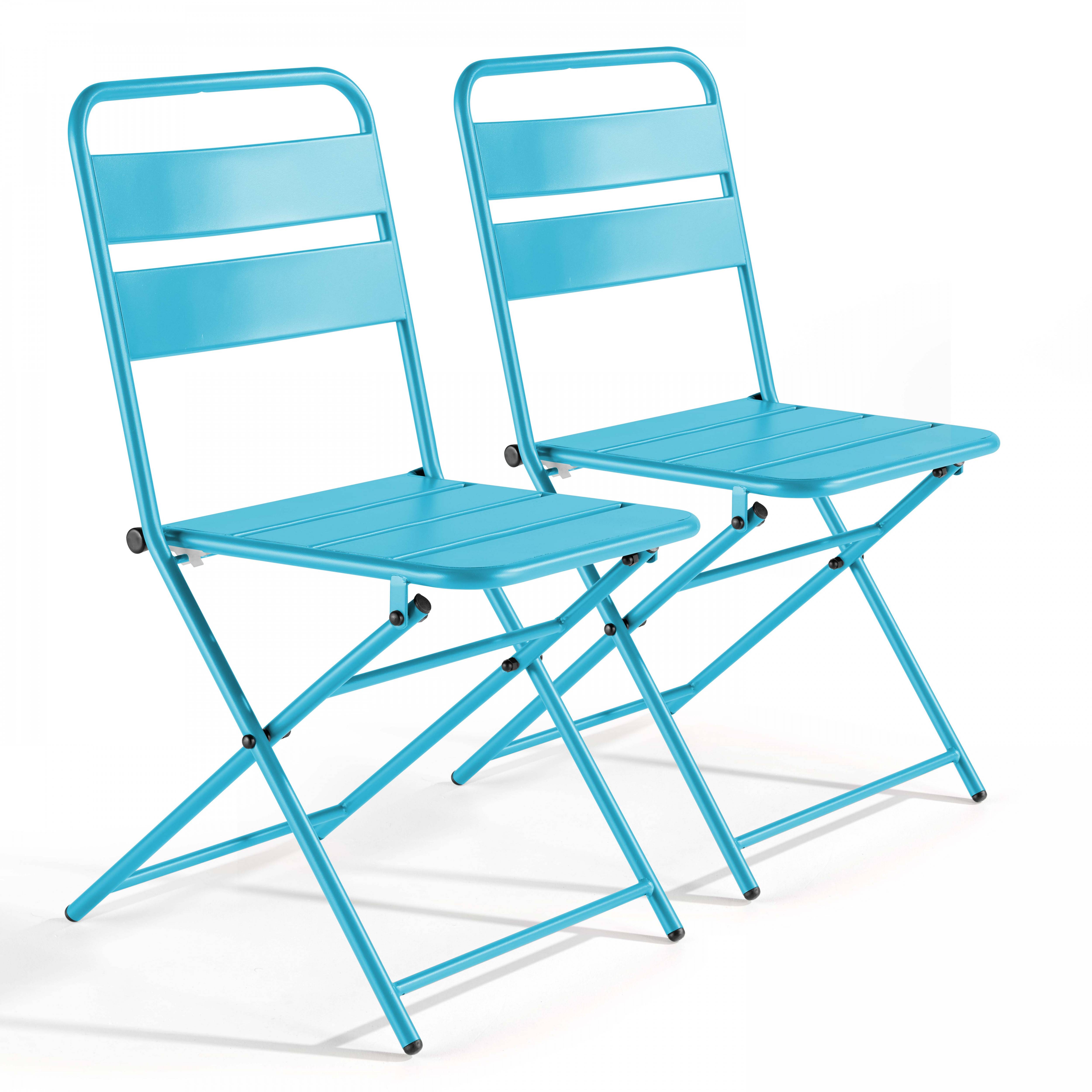 Oviala - Lot de 2 chaises de jardin pliantes en métal bleu Palavas - Oviala - Imagen 1