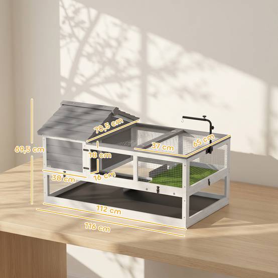 Maison pour tortues en bois, terrarium extérieur 116x70,5x69,5 cm, gris - Image 5