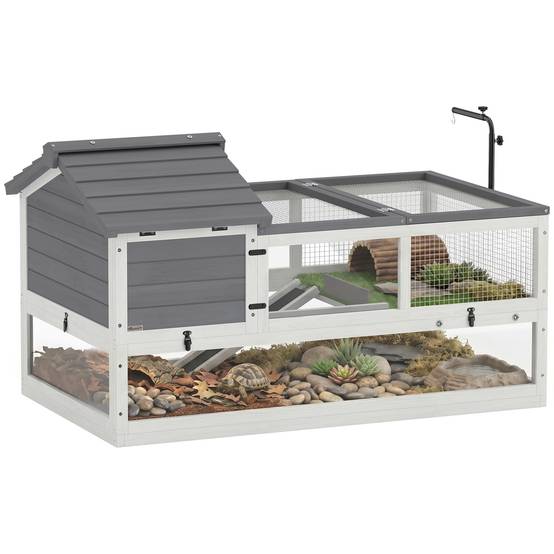 Maison pour tortues en bois, terrarium extérieur 116x70,5x69,5 cm, gris - Image 1