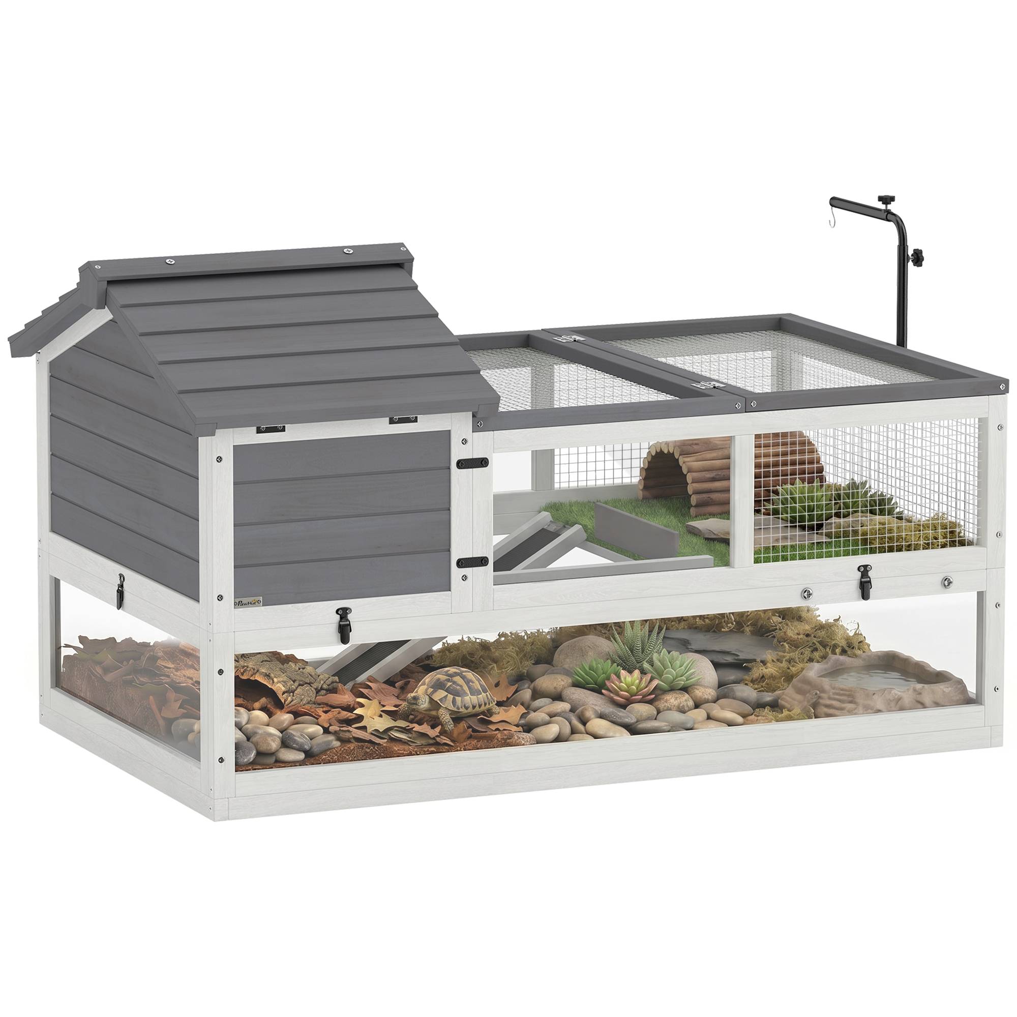Maison pour tortues en bois, terrarium extérieur 116x70,5x69,5 cm, gris - Image 1