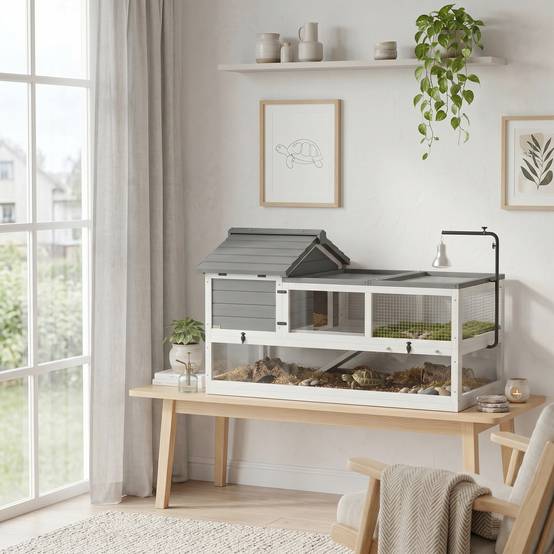 Maison pour tortues en bois, terrarium extérieur 116x70,5x69,5 cm, gris - Image 10