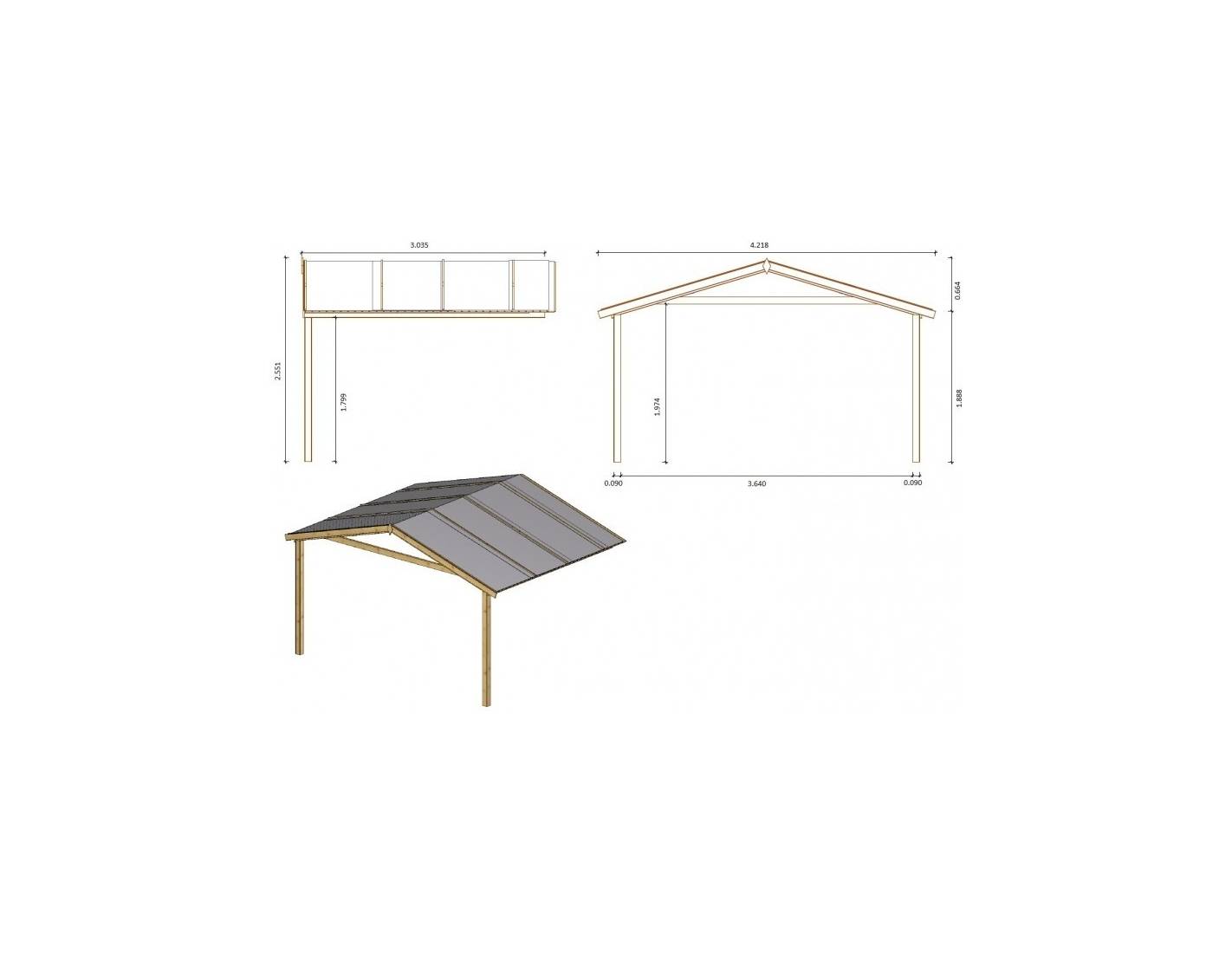 Altanka - Abri de jardin en bois - 4x3 m + terrasse avec balustrade et avant-toit en bois - 24 m2 - Traité - DOM595+DOM541+DOM542+POD05 - ALTANKA - Imagen 6