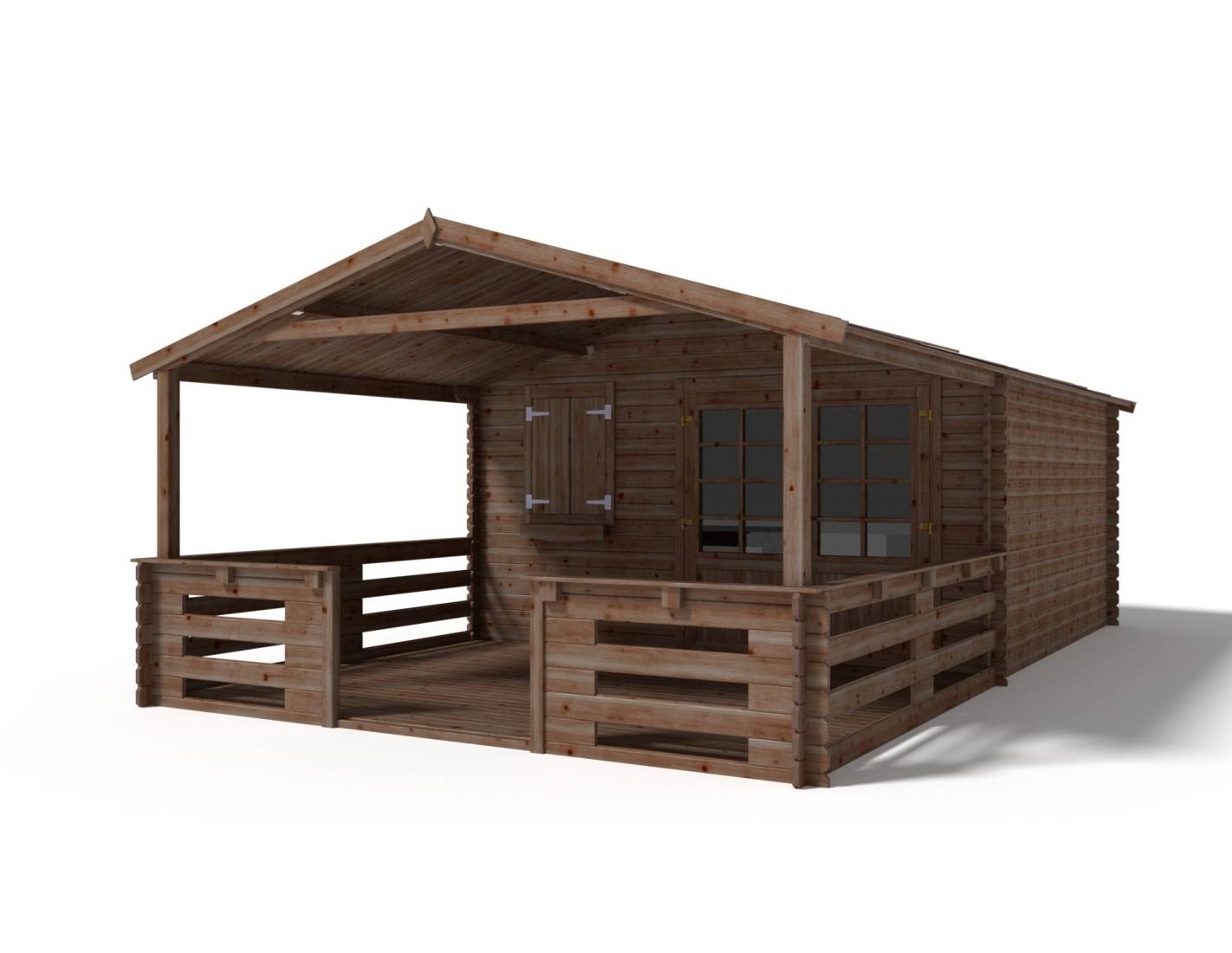 Altanka - Abri de jardin en bois - 4x3 m + terrasse avec balustrade et avant-toit en bois - 24 m2 - Traité - DOM595+DOM541+DOM542+POD05 - ALTANKA - Imagen 1