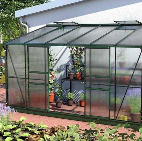Vitavia - Serre adossée IDA 7800 - 7,8 m² en polycarbonate avec porte coulissante & lucarnes, Couleur Aluminium , Polycarbonate 6 mm - Image 3
