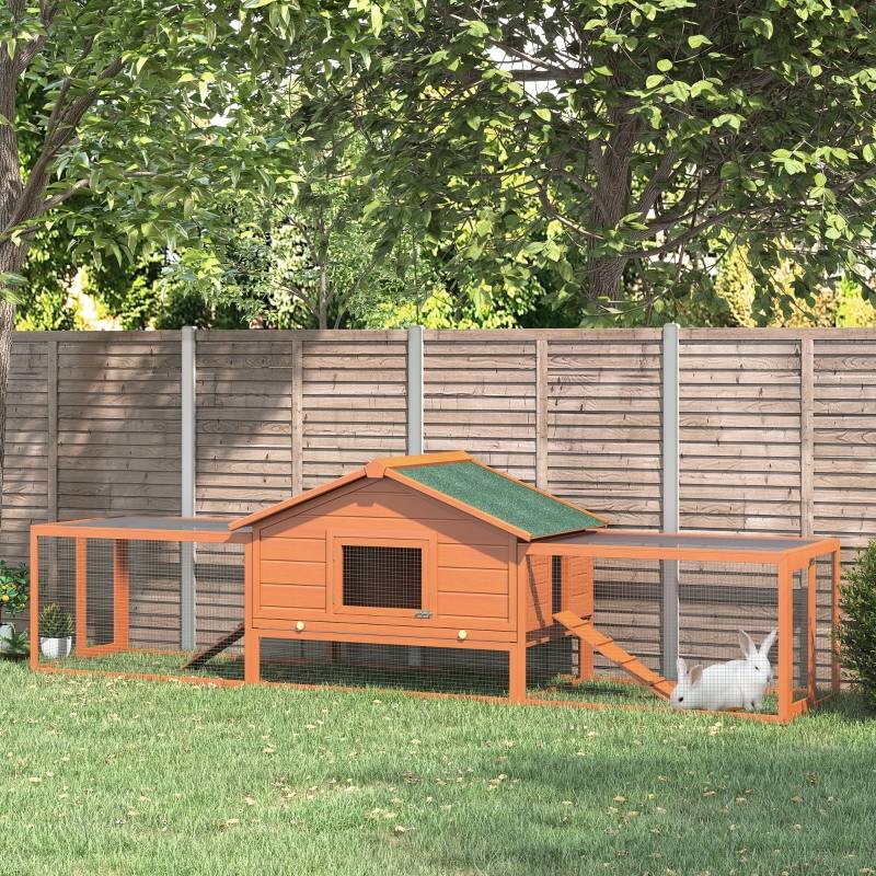 Clapier en bois de sapin pour lapins 2 enclos extérieurs 309x79x86cm naturel et vert - ComfortXL Outdoor Living - Image 1