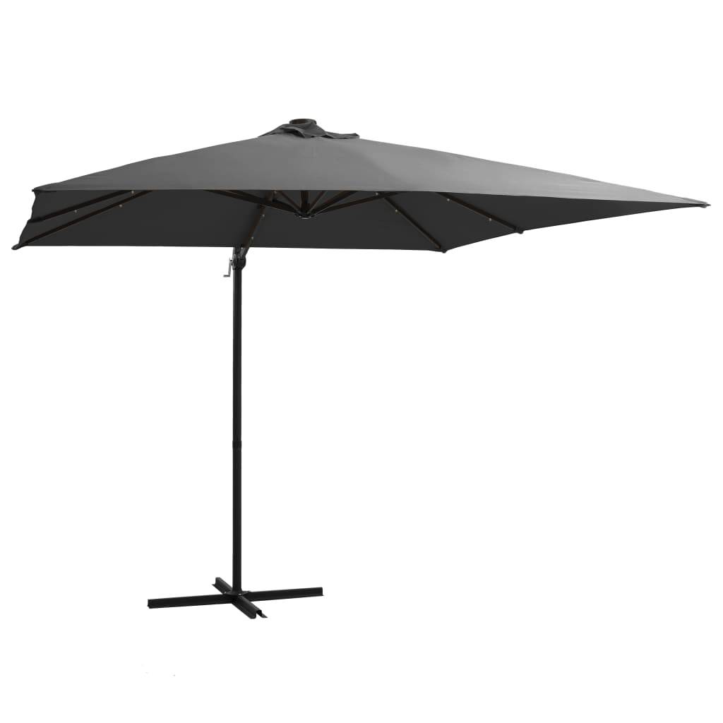 Helloshop26 - Parasol déporté avec led et mât en acier 250 x 250 cm anthracite - Imagen 1