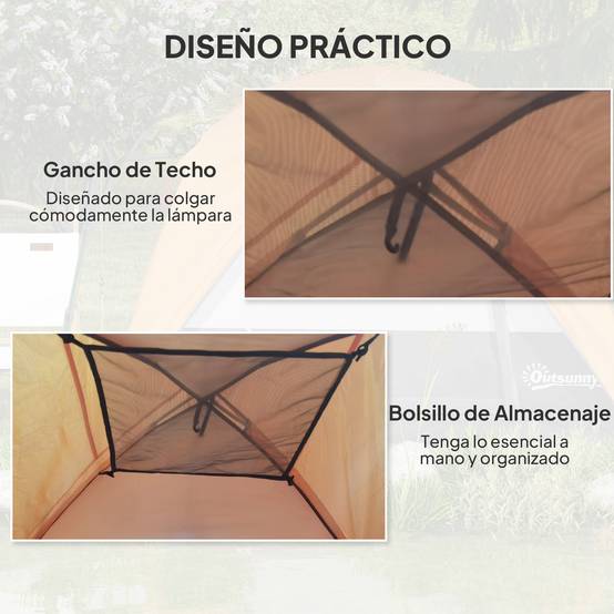Tente de camping 4 personnes, imperméable, facile à monter, sac de transport inclus, 200 x 200 x 135 cm, grise - Image 9
