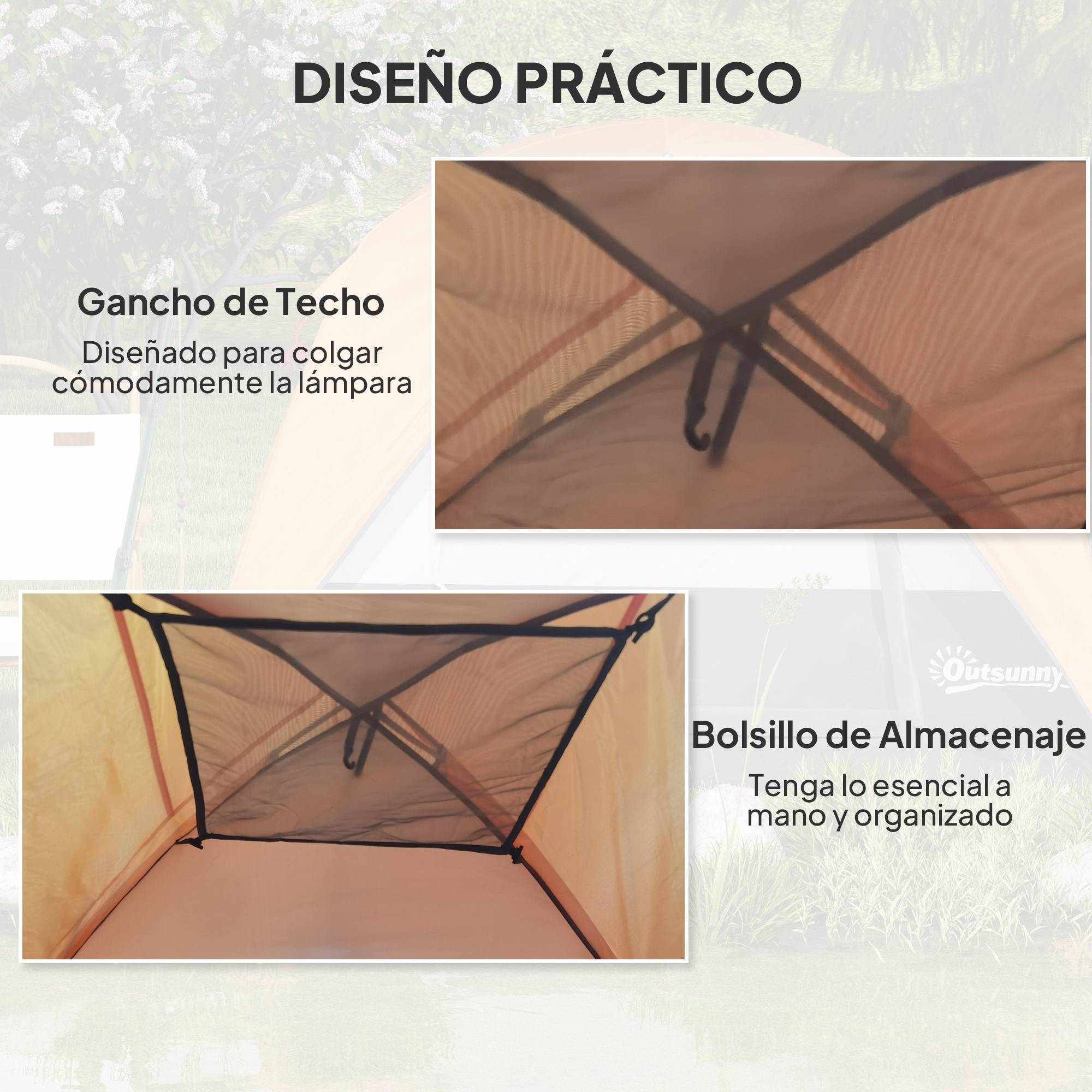 Tente de camping 4 personnes, imperméable, facile à monter, sac de transport inclus, 200 x 200 x 135 cm, grise - Image 9
