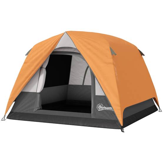 Tente de camping 4 personnes, imperméable, facile à monter, sac de transport inclus, 200 x 200 x 135 cm, grise - Image 2
