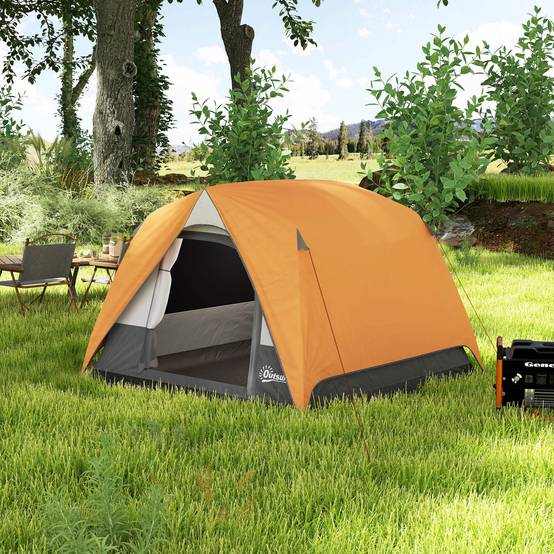 Tente de camping 4 personnes, imperméable, facile à monter, sac de transport inclus, 200 x 200 x 135 cm, grise - Image 4