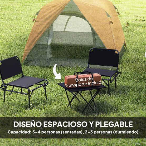 Tente de camping 4 personnes, imperméable, facile à monter, sac de transport inclus, 200 x 200 x 135 cm, grise - Image 6