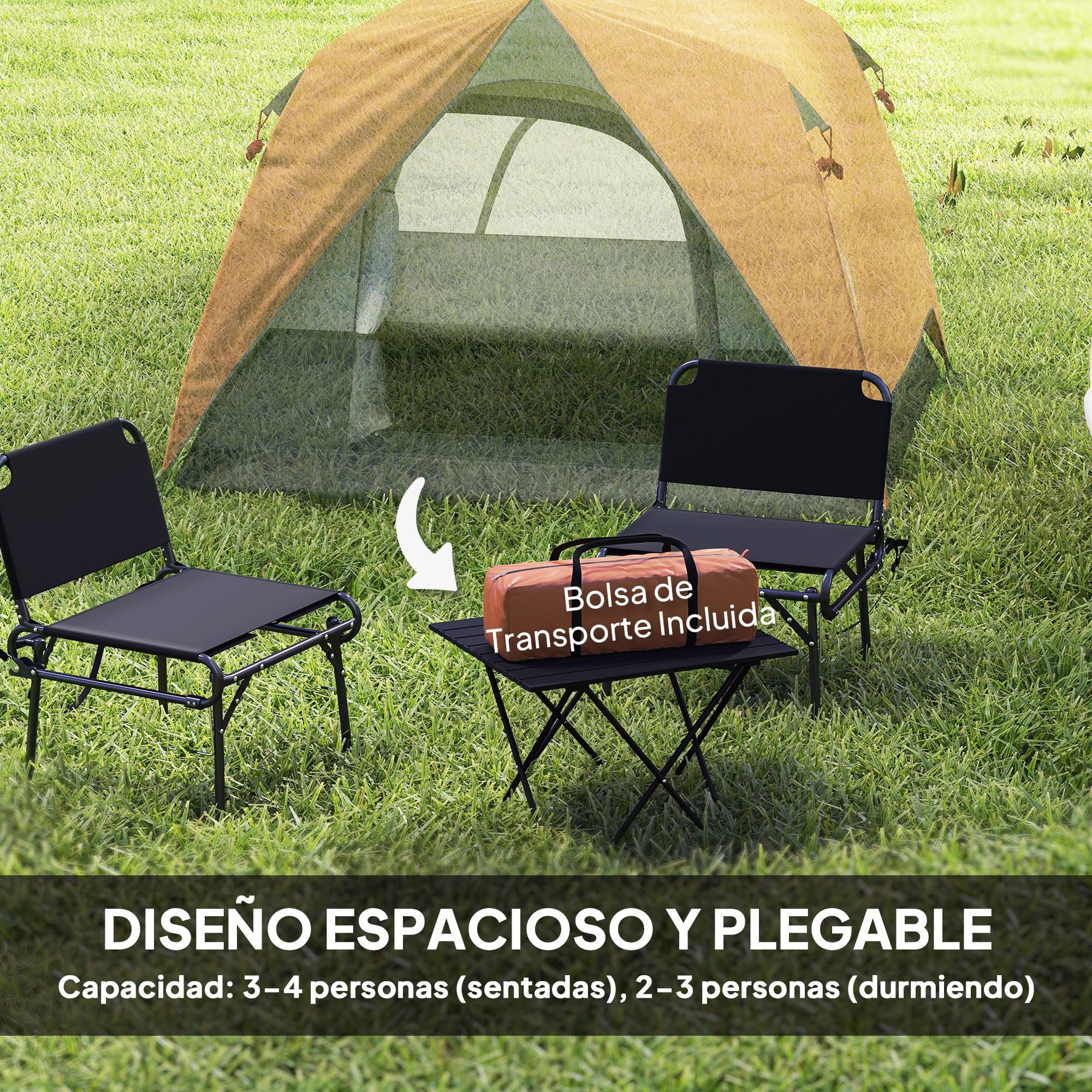 Tente de camping 4 personnes, imperméable, facile à monter, sac de transport inclus, 200 x 200 x 135 cm, grise - Image 6