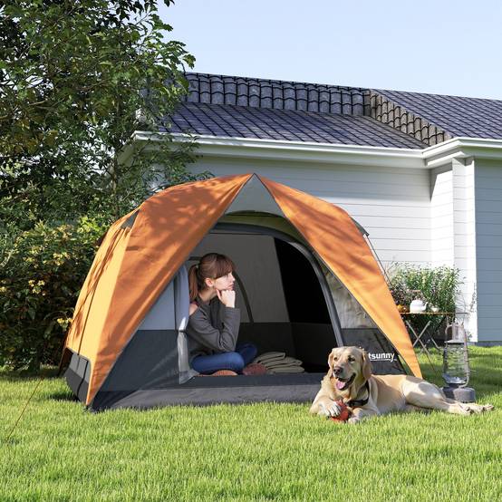 Tente de camping 4 personnes, imperméable, facile à monter, sac de transport inclus, 200 x 200 x 135 cm, grise - Image 3