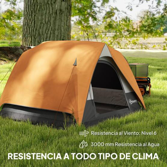 Tente de camping 4 personnes, imperméable, facile à monter, sac de transport inclus, 200 x 200 x 135 cm, grise - Image 7