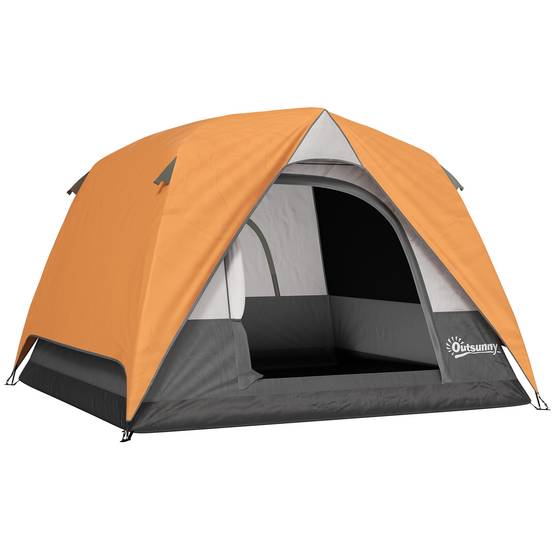 Tente de camping 4 personnes, imperméable, facile à monter, sac de transport inclus, 200 x 200 x 135 cm, grise - Image 1