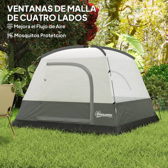 Tente de camping 4 personnes, imperméable, facile à monter, sac de transport inclus, 200 x 200 x 135 cm, grise - Image 8
