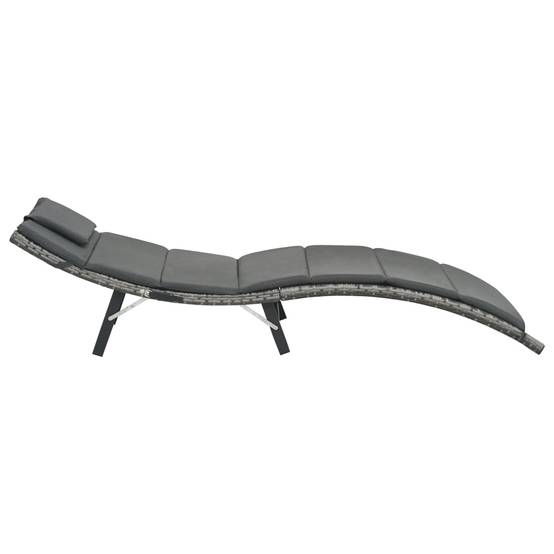 Helloshop26 - Transat chaise longue bain de soleil lit de jardin terrasse meuble d'extérieur pliable avec coussin résine tressée gris - Imagen 4
