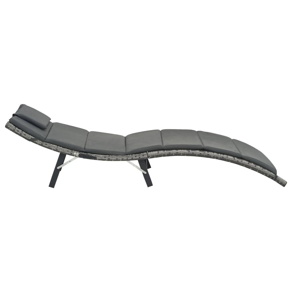 Helloshop26 - Transat chaise longue bain de soleil lit de jardin terrasse meuble d'extérieur pliable avec coussin résine tressée gris - Imagen 4