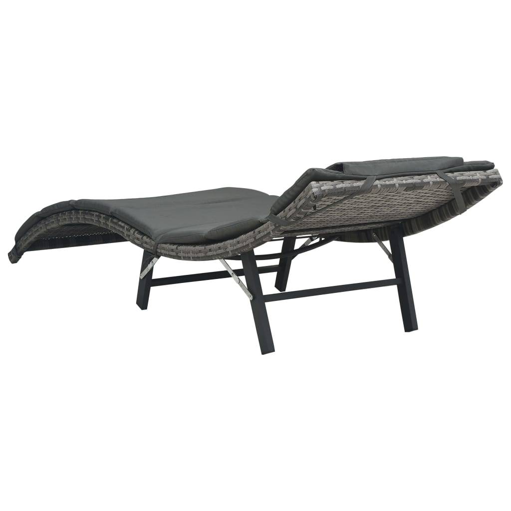 Helloshop26 - Transat chaise longue bain de soleil lit de jardin terrasse meuble d'extérieur pliable avec coussin résine tressée gris - Imagen 5