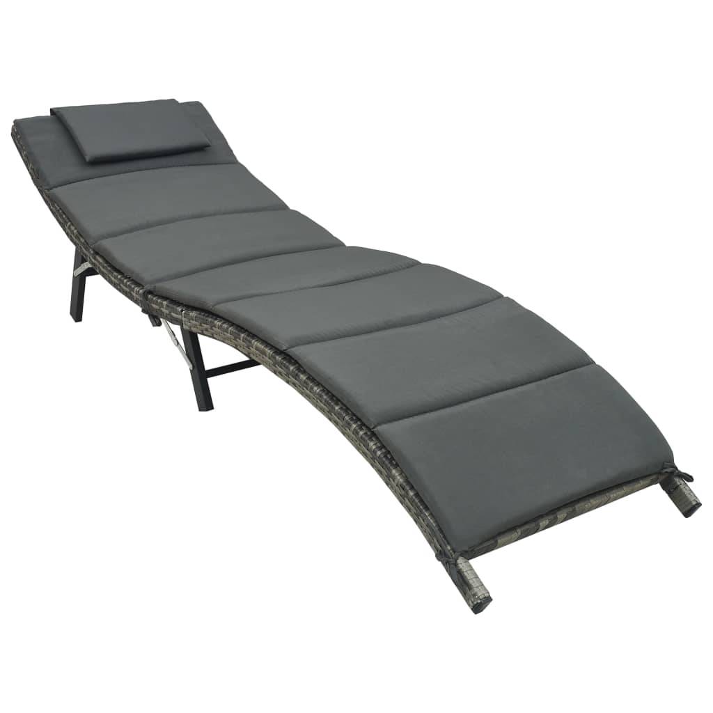 Helloshop26 - Transat chaise longue bain de soleil lit de jardin terrasse meuble d'extérieur pliable avec coussin résine tressée gris - Imagen 1