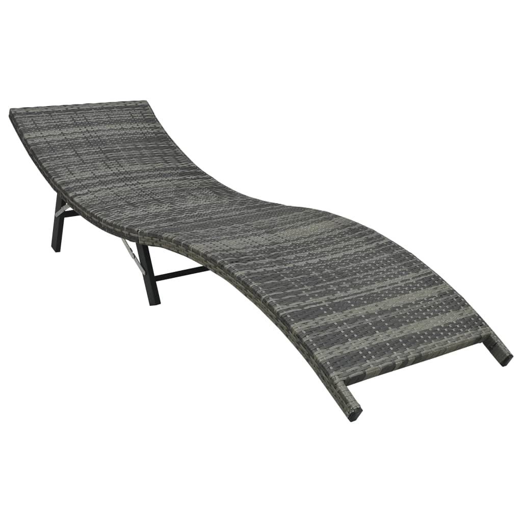 Helloshop26 - Transat chaise longue bain de soleil lit de jardin terrasse meuble d'extérieur pliable avec coussin résine tressée gris - Imagen 2