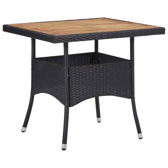 Table de Jardin Carrée 4 Personnes en Résine Tressée Noire et Plateau Bois d'Acacia, 80x80 cm – ComfortXL Outdoor Living - Image 1