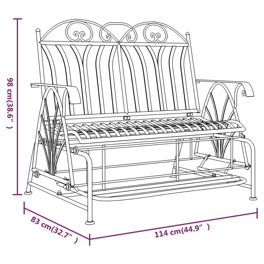 Helloshop26 - Banc de jardin meuble de patio d'extérieur terrasse coulissant 2 places 114 cm noir acier - Imagen 7