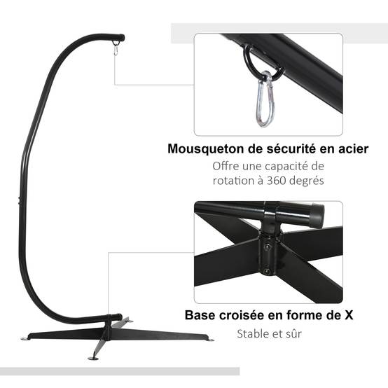 Support de fauteuil suspendu métal noir 114 x 80 x 208 cm - PANGIVO - Image 6