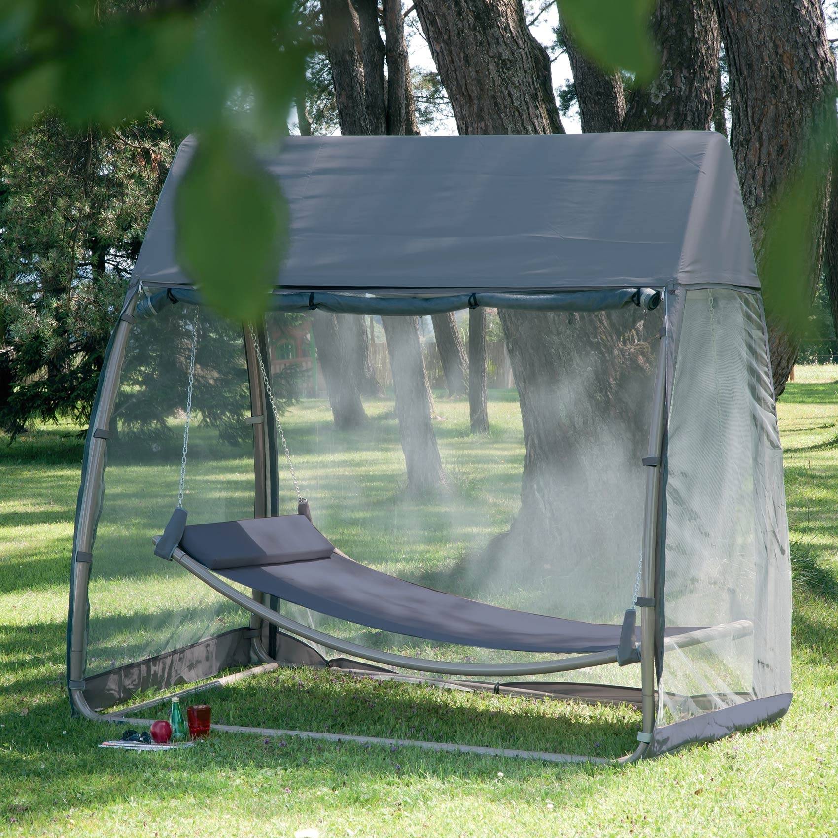 Hamac balancelle avec moustiquaire zippée - JARDILINE - Polyester - Taupe - Imagen 1